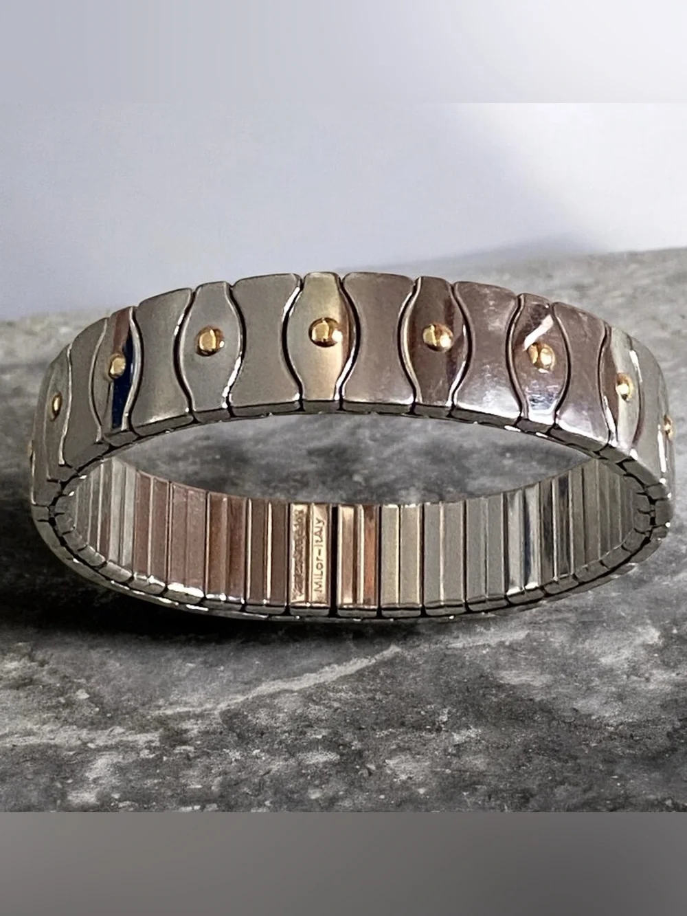 Vintage Milor stainless steel & 18k yellow gold stretch flex unisex bracelet